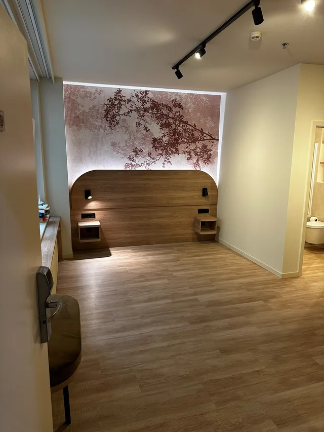 Tête de lit arrondie, décor végétal et éclairage indirect