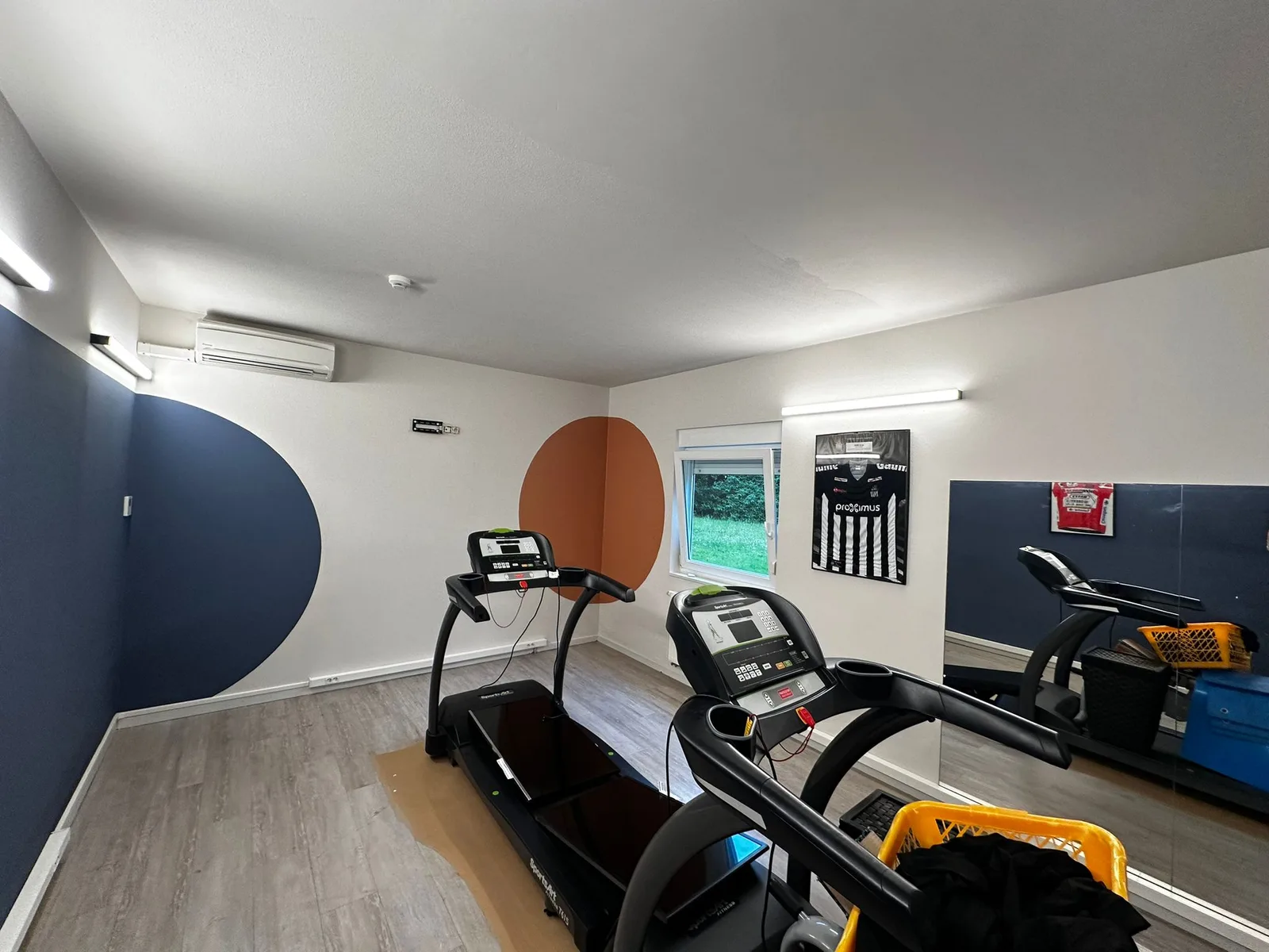 Exercise room with wood-look flooring
